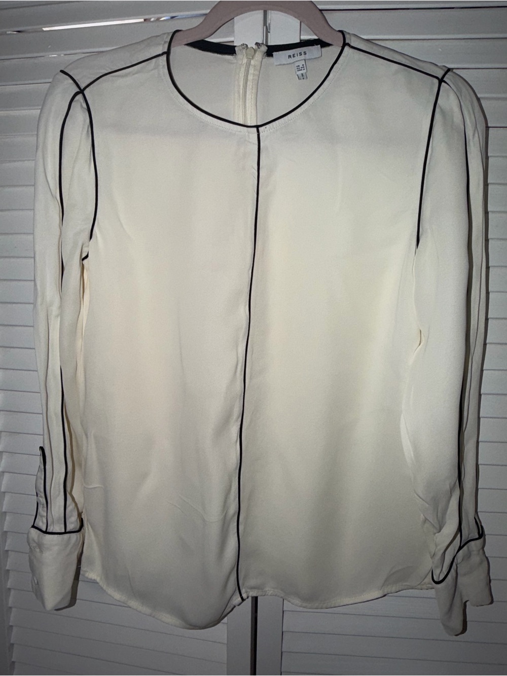 REISS Estella Trim Long Sleeve Blouse in Cream Size 2 US